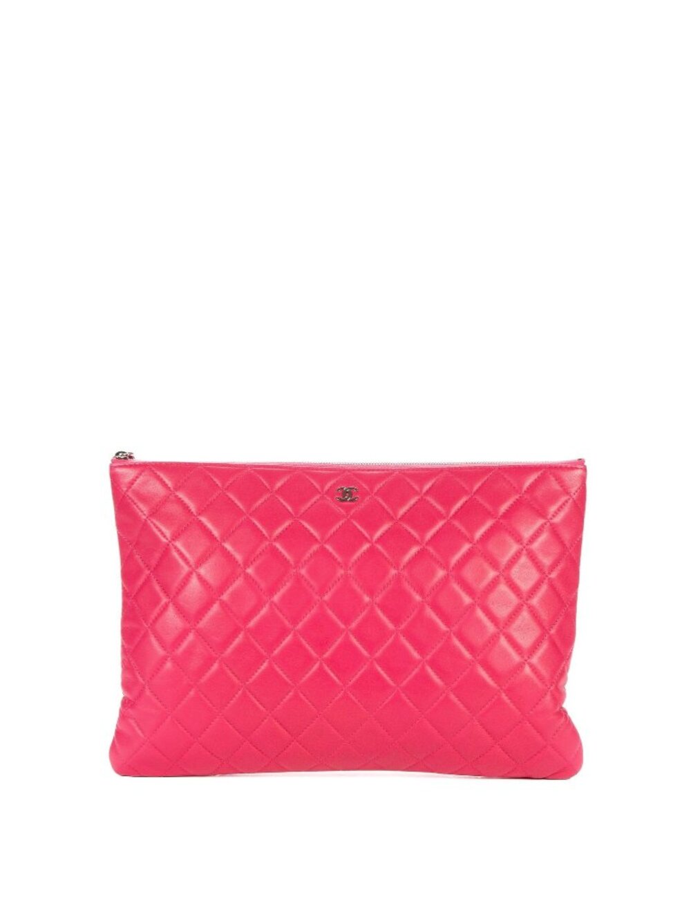 Chanel Large Shape Classic O-case Zip Pink Quilted Lambskin Leather